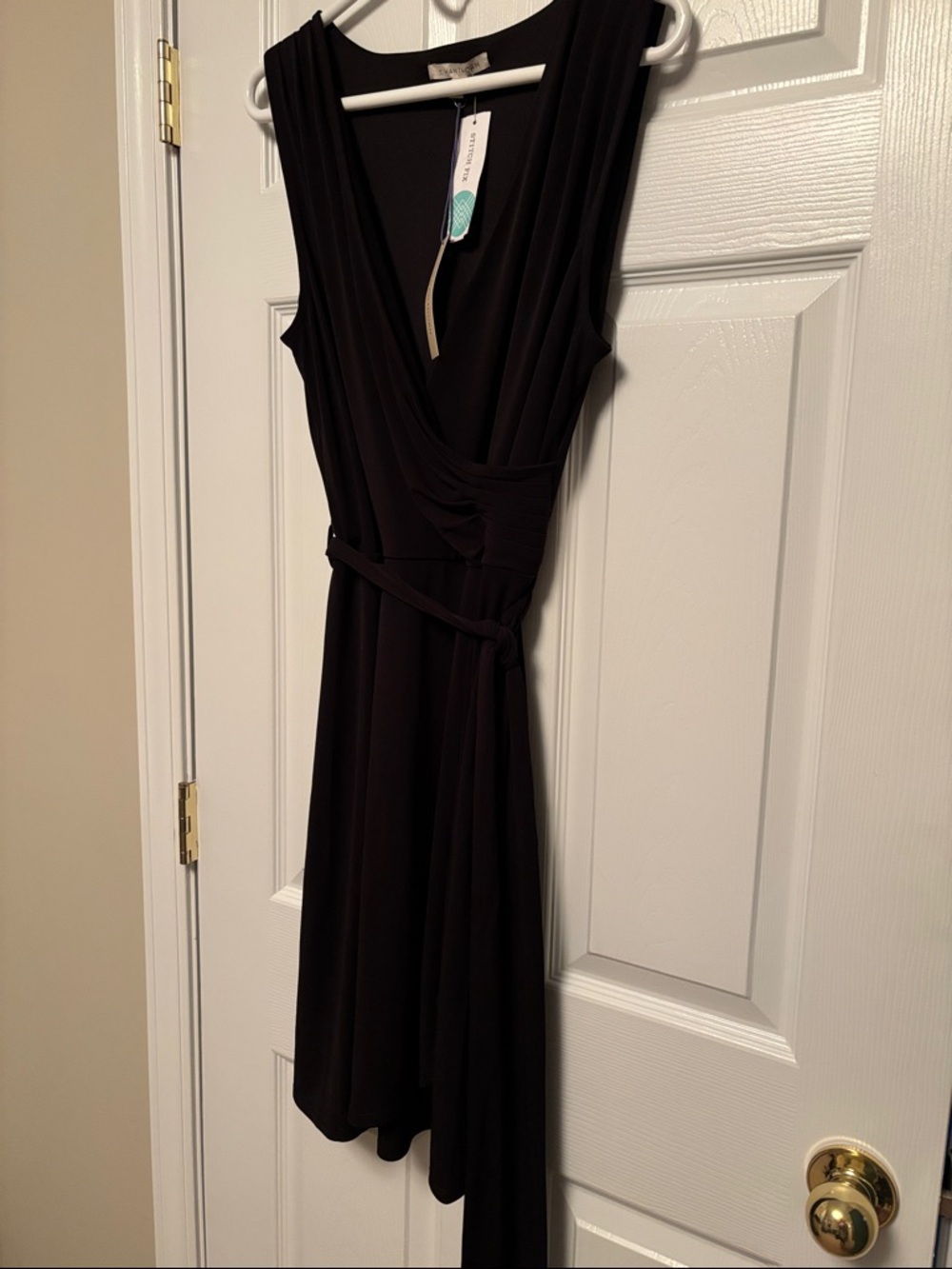 41 Hawthorn Black Sleeveless Wrap Midi Dress with Self-Tie Waist - Picture 4 of 6